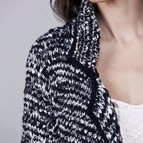NWT Small Free People Last Dance Sweater Coat Duster Tweed Black Gray Cardigan - Picture 5 of 9
